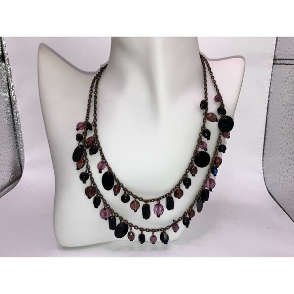 Lavender Crystal & Purple Glass Beaded 2 Layers Copper Chain 19.25" Necklace! - Picture 3 of 7